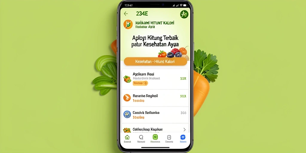 Antarmuka aplikasi 234E yang informatif untuk menghitung kalori.
