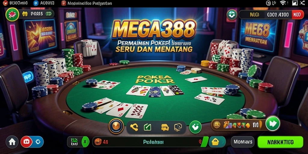Antarmuka MEGA388 menampilkan permainan Poker yang mengasyikkan dan interaktif.