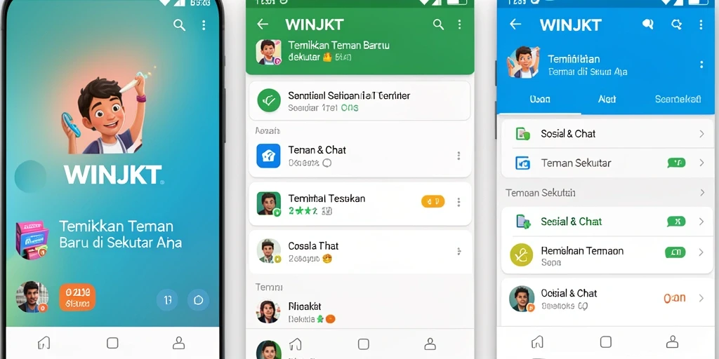 Antarmuka intuitif WINJKT untuk mencari teman sekitar.