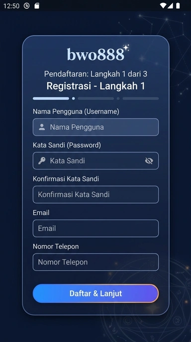 Tampilan halaman daftar bwo888
