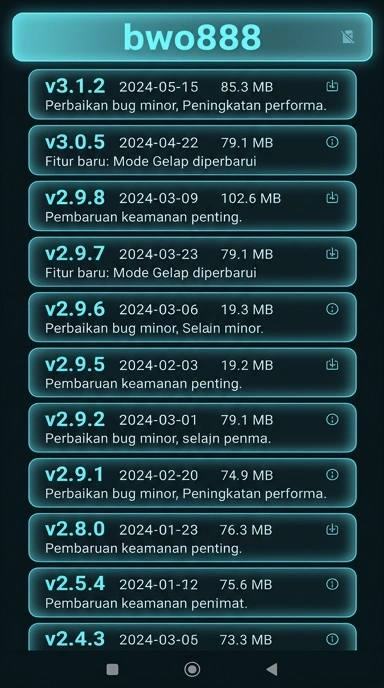 Tampilan riwayat versi bwo888